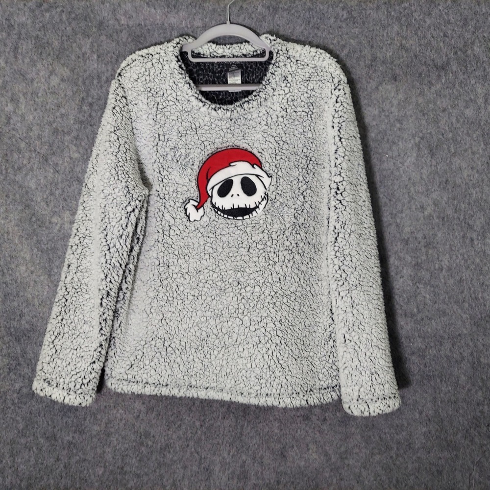 Disney Women Sweater L Nightmare Before Christmas Sherpa Embroidered Skellington